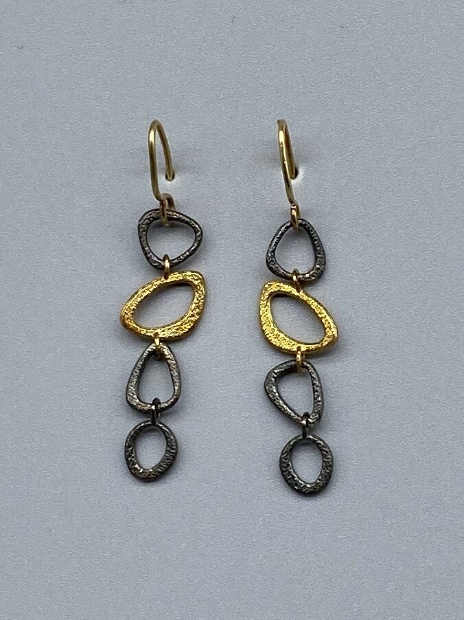 18k and Sterling Silver Pebble Chain Earrings - Rona Fisher Philadelphia PA 
