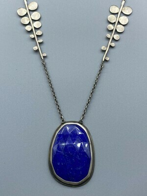 Rose Cut Lapis Filigree Sterling Silver Necklace 20