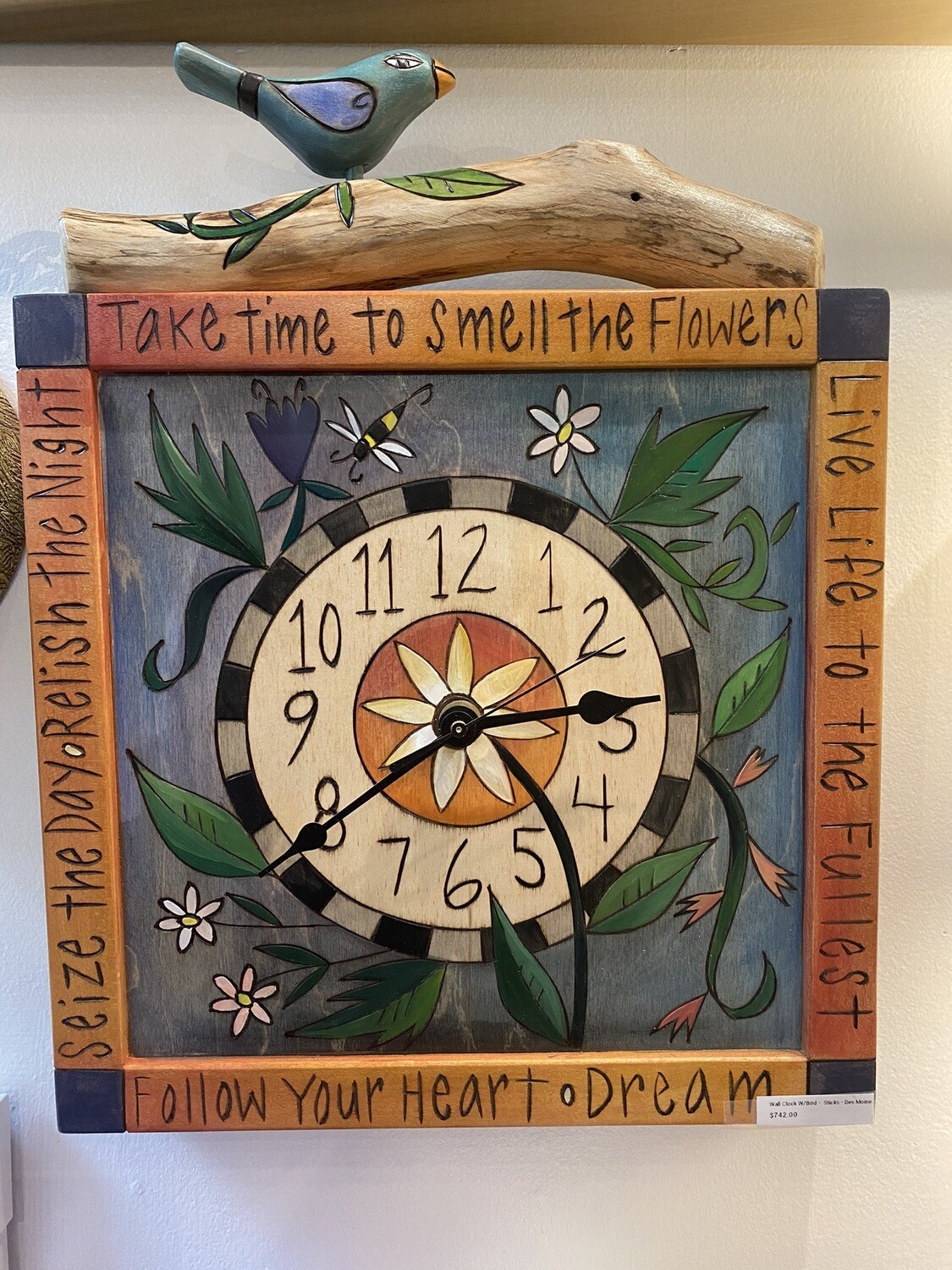 Hand Carved & Painted Clock