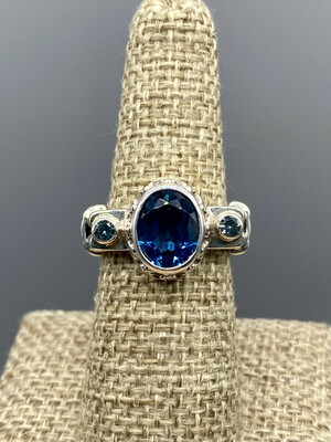 Royal and Aqua Blue Topaz Ring, s/s Handmade by Reve - Phoenix AZ