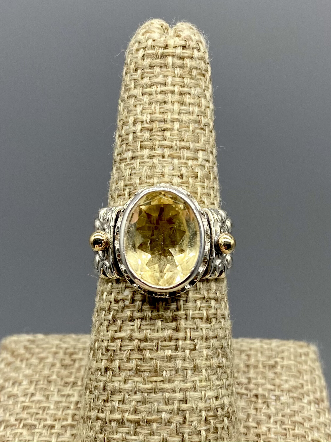 Citrine Ring, 14k Gold Accents,  Sterling Silver - Handmade by Reve - Phoenix AZ