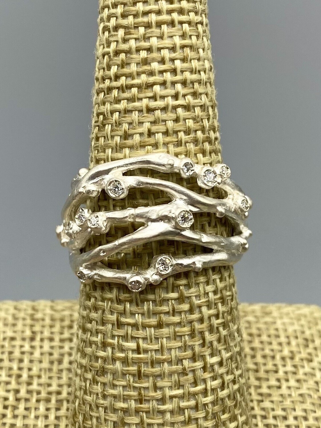 Sz 7 Encrusted 5 Branch Ring w/Diamonds, Sterling Silver - Branch Jewelry - Venice CA