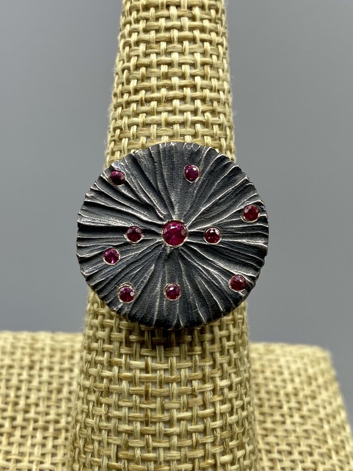 Round Flat Disk Ruby and Sterling Silver Ring - Dahlia Kanner - Kingston RI