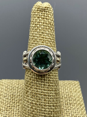 Size 7 Green Quartz Ring, s/s w/14k Accents, Handmade by Reve - Phoenix AZ