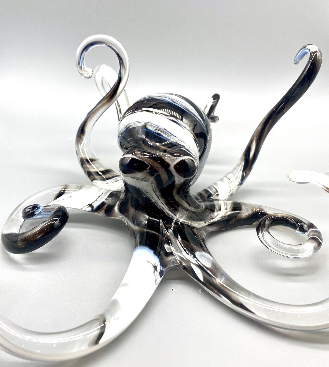 Small Handblown Glass - Black/White Octopus, Michael Hopko Weaverville, CA