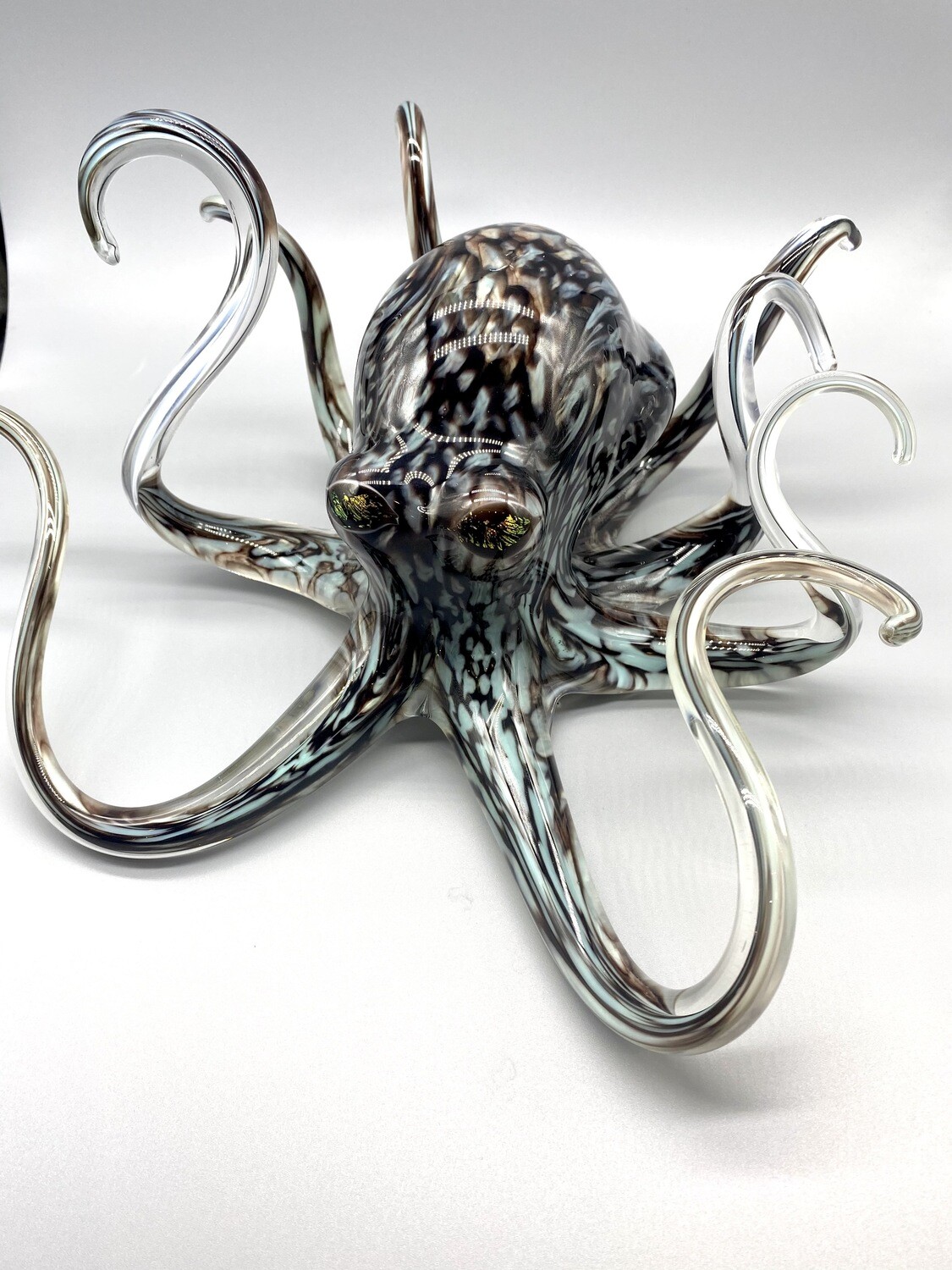 Large Handblown Aqua Grey Octopus, Michael Hopko Weaverville, CA