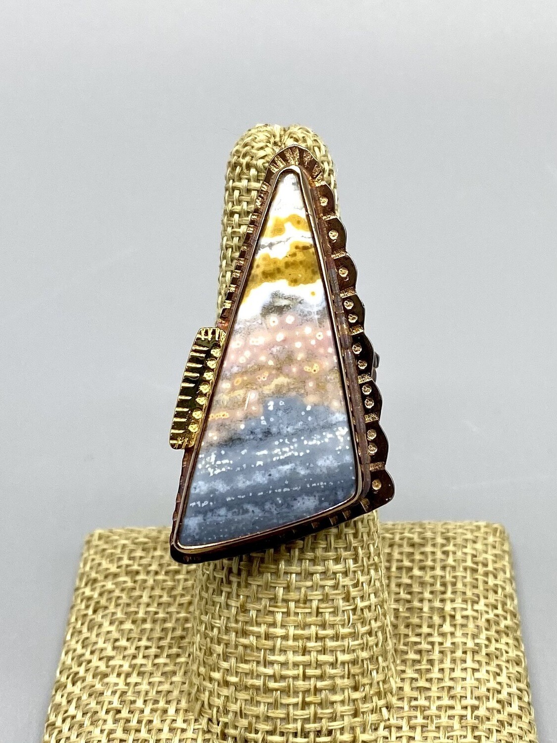Size 7 Jasper Ring w/22k Gold Accent, Sterling Silver Band  - Julie Shaw - Cocoa FL 