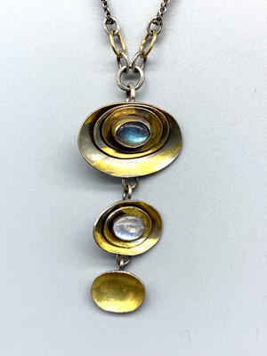Labradorite, Moonstone Pendant Necklace, 23k and Ox s/s  - August Nine Designs, Richmond VA  