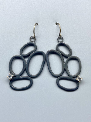 Oxidized Sterling Silver Open Form Earrings w/White Topaz