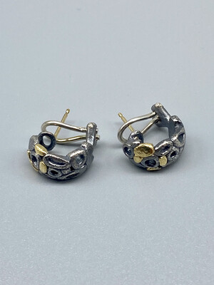 18k Yellow Gold, Sterling Silver Open Pebble Post Earrings - Rona Fisher, Phila PA