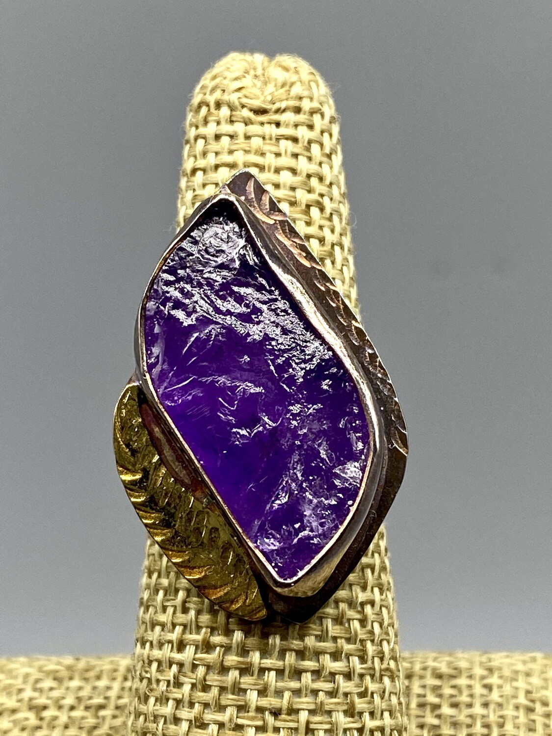 Sz 7 Natural Surface Amethyst Ring, 22k Accent, SS, Julie Shaw, Cocoa FL