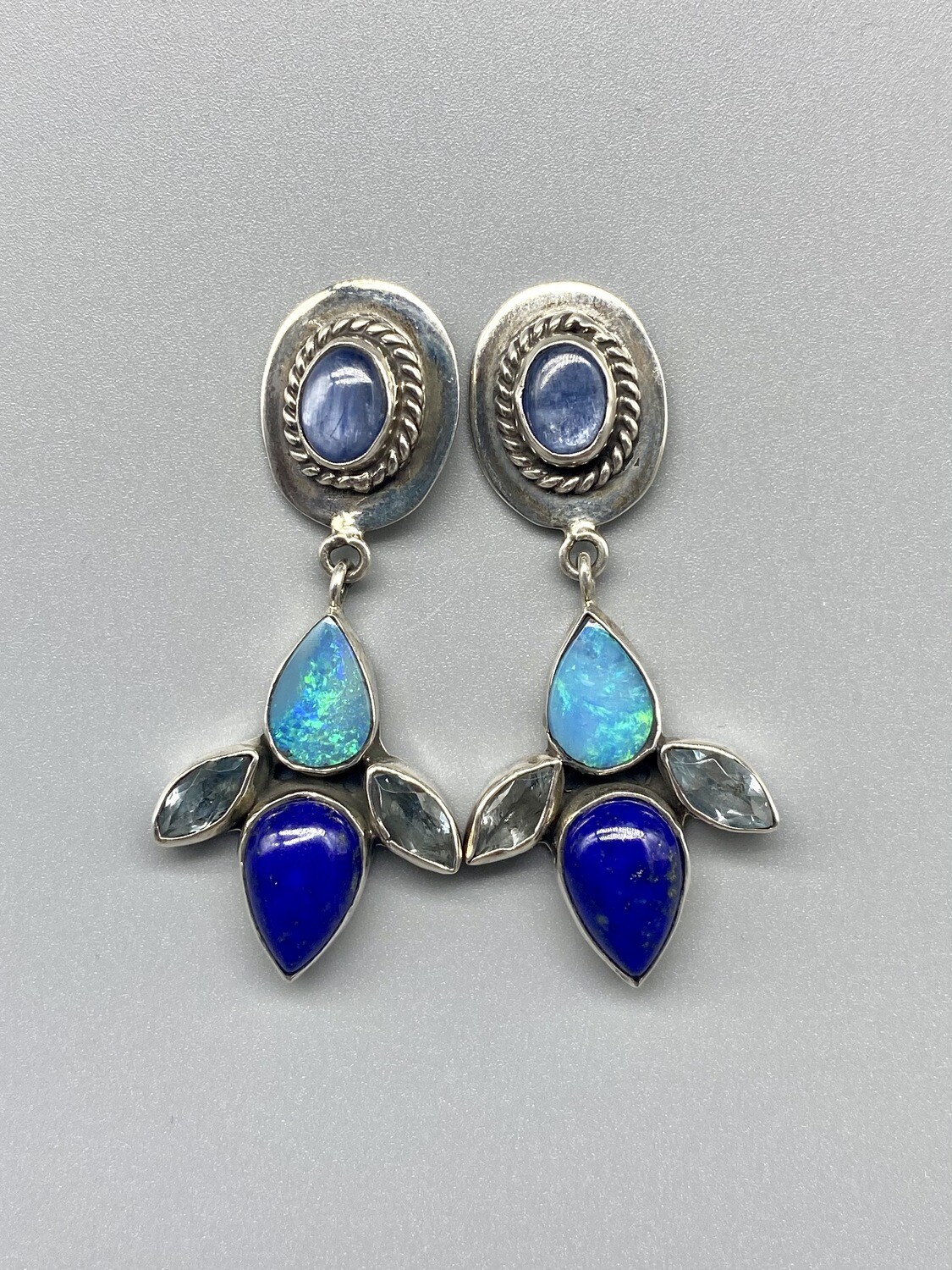 Kyanite, Opal, Lapis & Blue Topaz Earrings