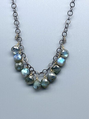 N389 Labradorite Drop Necklace on s/s Chain 14k V Accents  - Calliope - Seattle WA