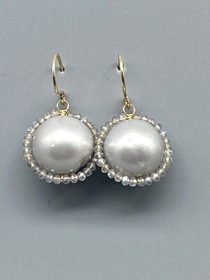 e596 Pearl, Labradorite Earrings, SS & 14k -  Calliope - Seattle WA