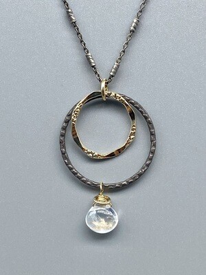 sn230 Double Circles Moonstone Drop Necklace, Sterling Silver, Vermeil, Calliope - Seattle WA