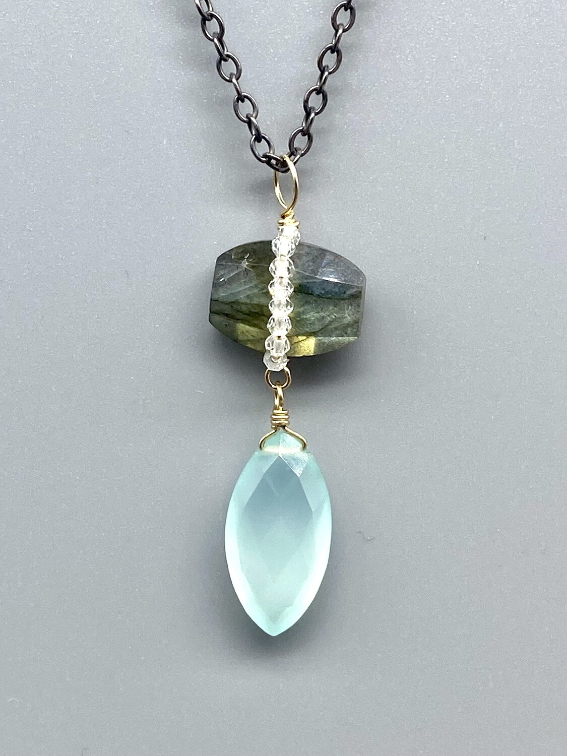 SN161 - Labradorite and Chalcedony Necklace, SS and Vermeil - Calliope - Seattle, WA