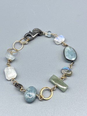 sb48 Aquamarine, Moonstone & Lab Bracelet,  Sterling Silver, Vermeil, Calliope - Seattle WA