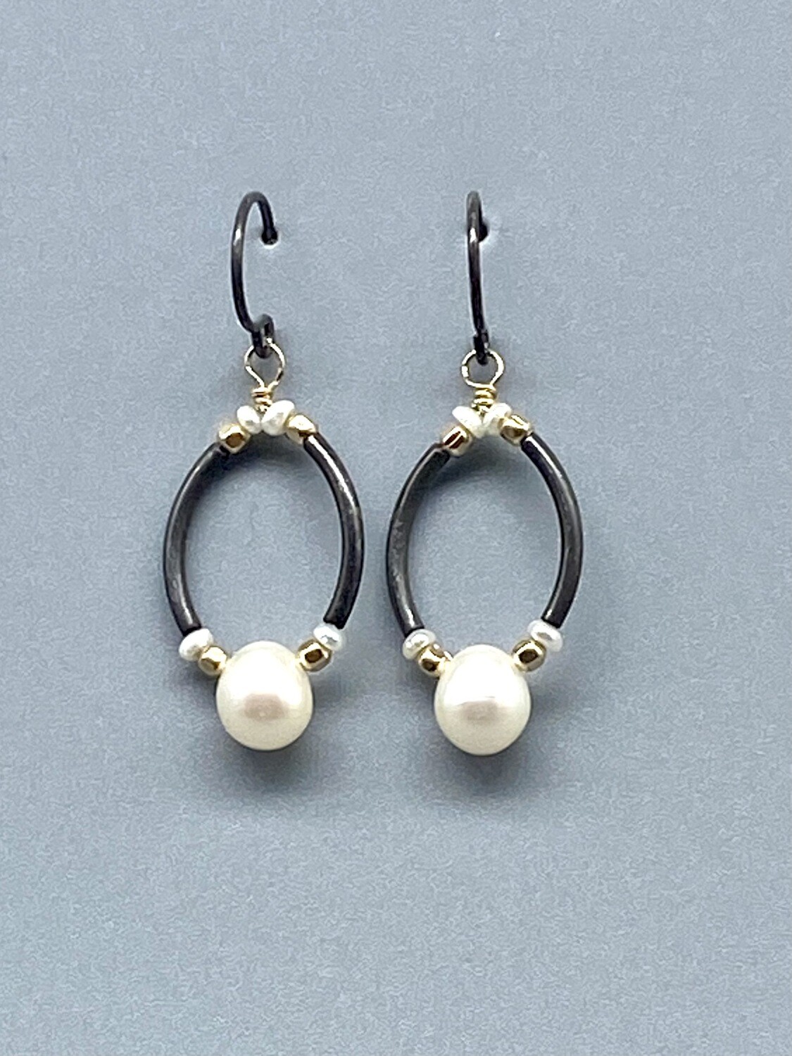 e556 Pearl, Gold Vermeil Bead and Sterling Silver Earrings - Calliope - Seattle WA