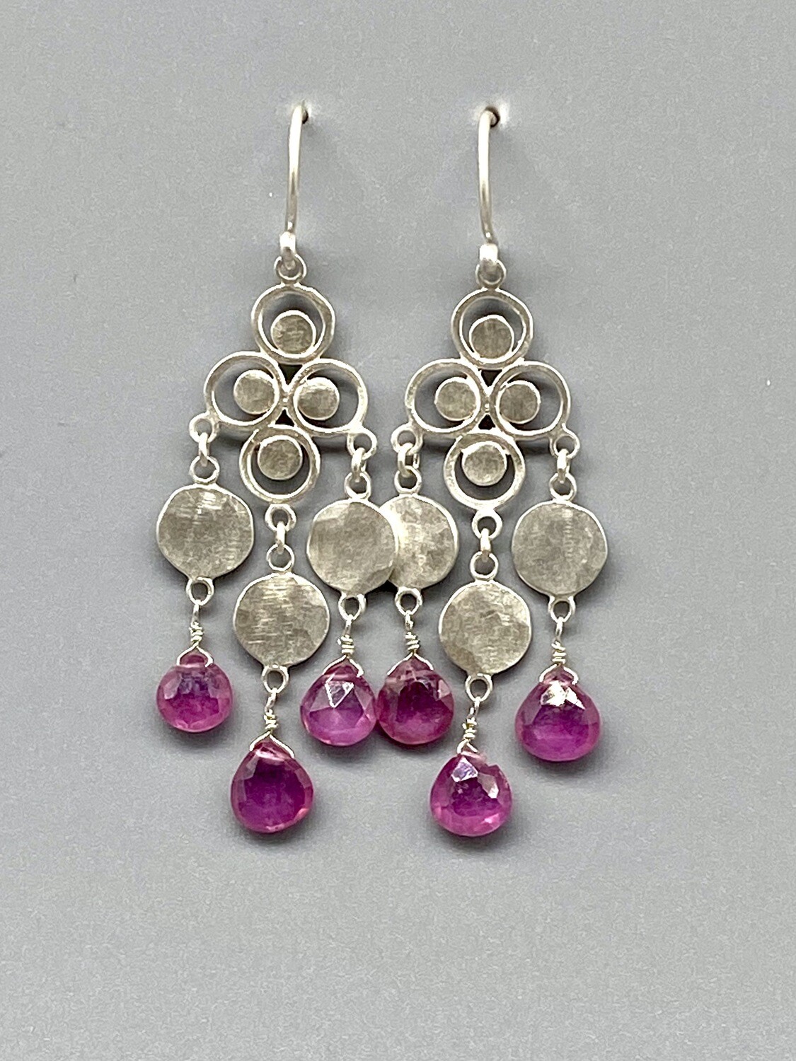 Pink Sapphire Filigree Earrings, Sterling Silver - Ananda Khalsa, Northampton MA