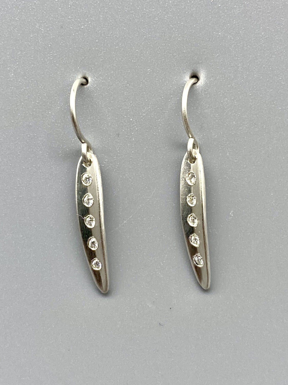 Tiny Long Leaf Diamond Earrings, Sterling Silver - Branch Jewelry - Venice CA