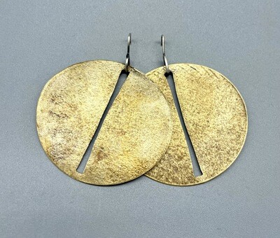 Large Bronze Oval Slit Discs Ear Wires - Terri Logan - Richmond IN