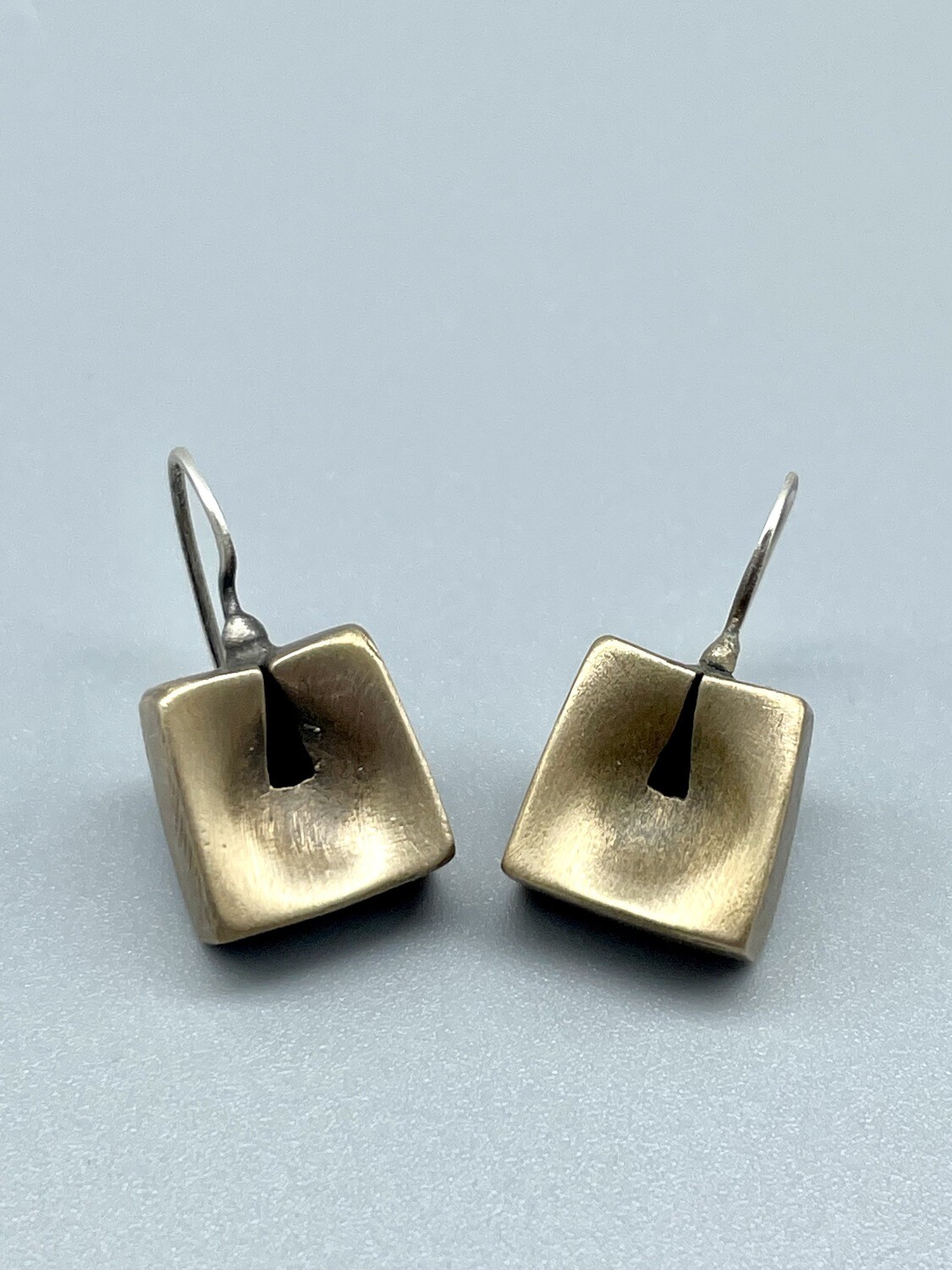 Bronze and Sterling Silver Keyhole Box Earrings