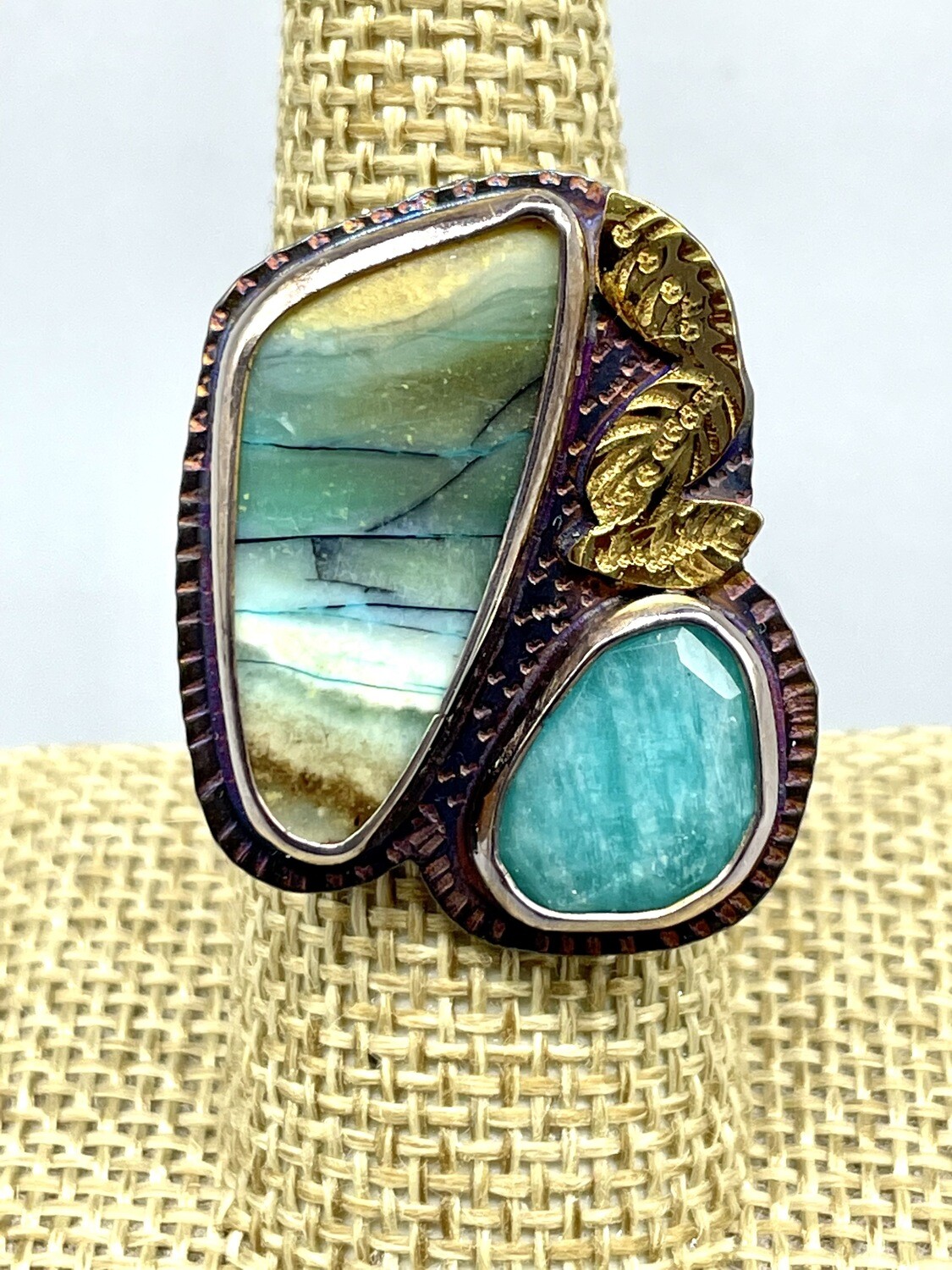 7.5 Blue Opal Petrified Wood, Amazonite Ring, Julie Shaw Designs - Cocoa FL