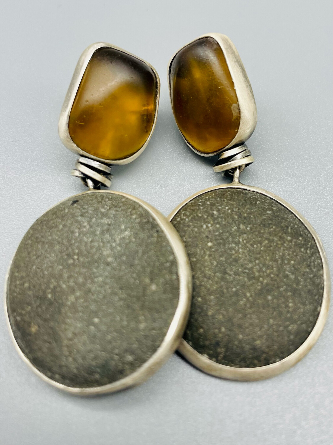 African Amber Glass over Riverstone, SS Earrings, Terri Logan - Richmond IN