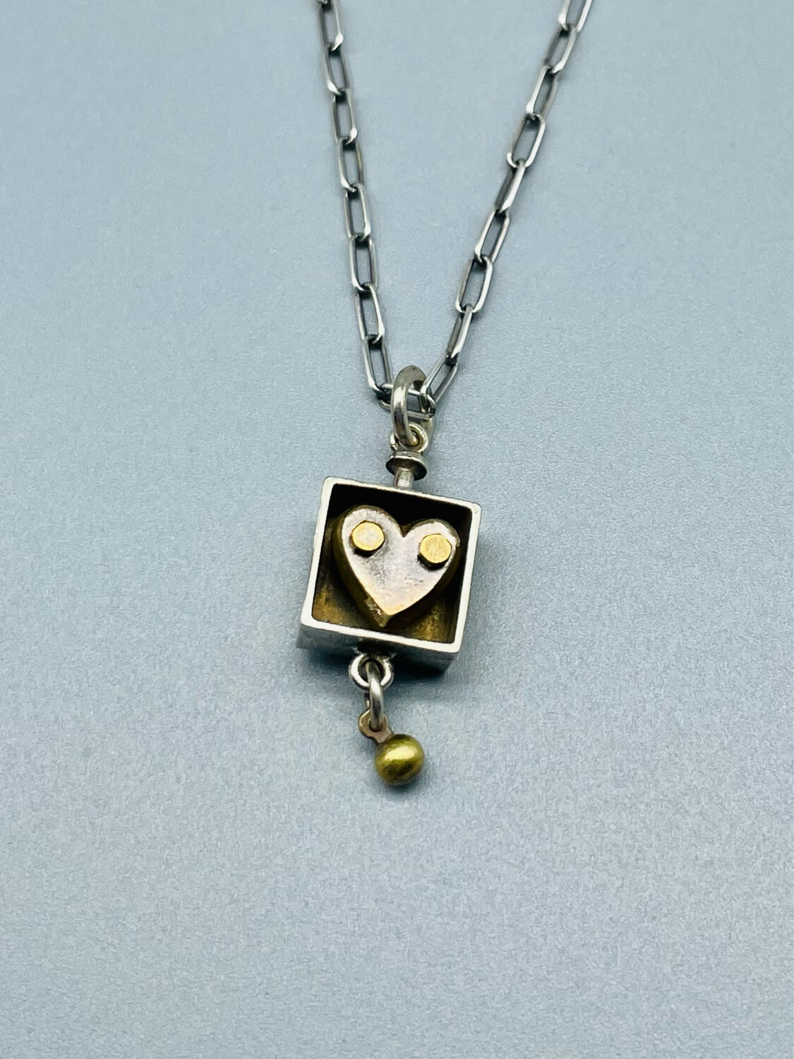 N400 Heart In A Box Necklace, SS/Bronze/Brass - Thomas Mann - New Orleans LA