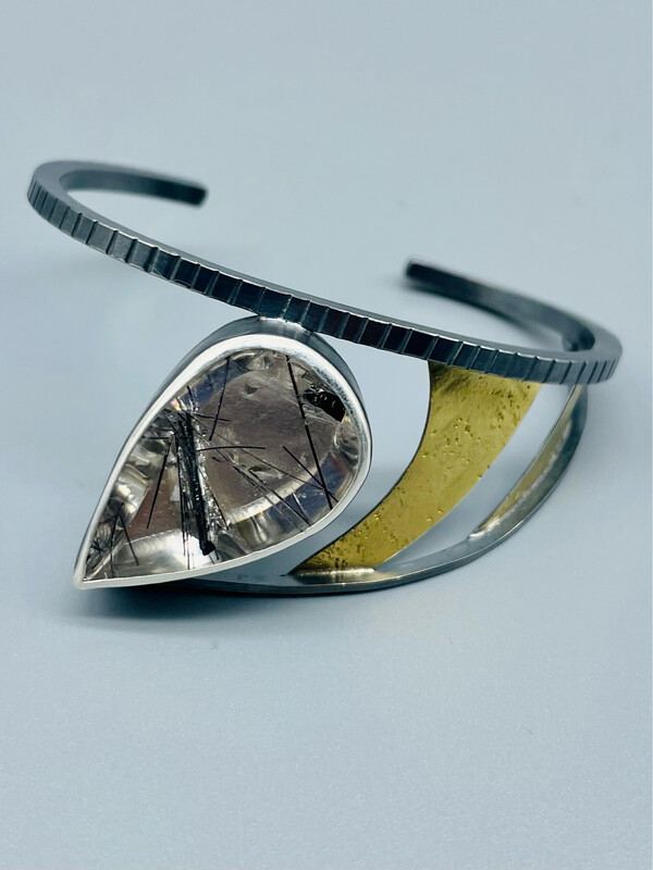 Tourmalinated Quartz Wing Cuff 18k & SS  - Tammy B Jewelry, Lincoln NE
