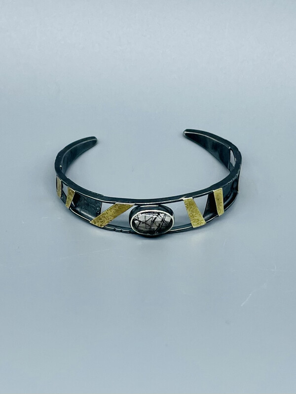 Tourmalinated Quartz Cuff 18k & SS  - Tammy B Jewelry, Lincoln NE