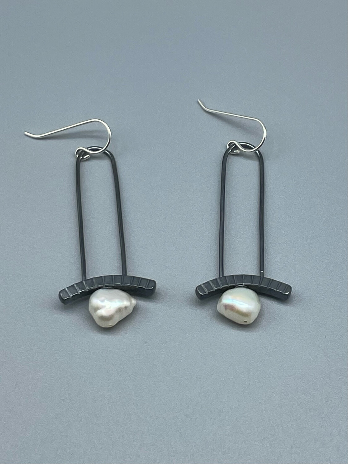 Pearl Drop Earrings,Ox/ SS  - Tammy B Jewelry, Lincoln NE