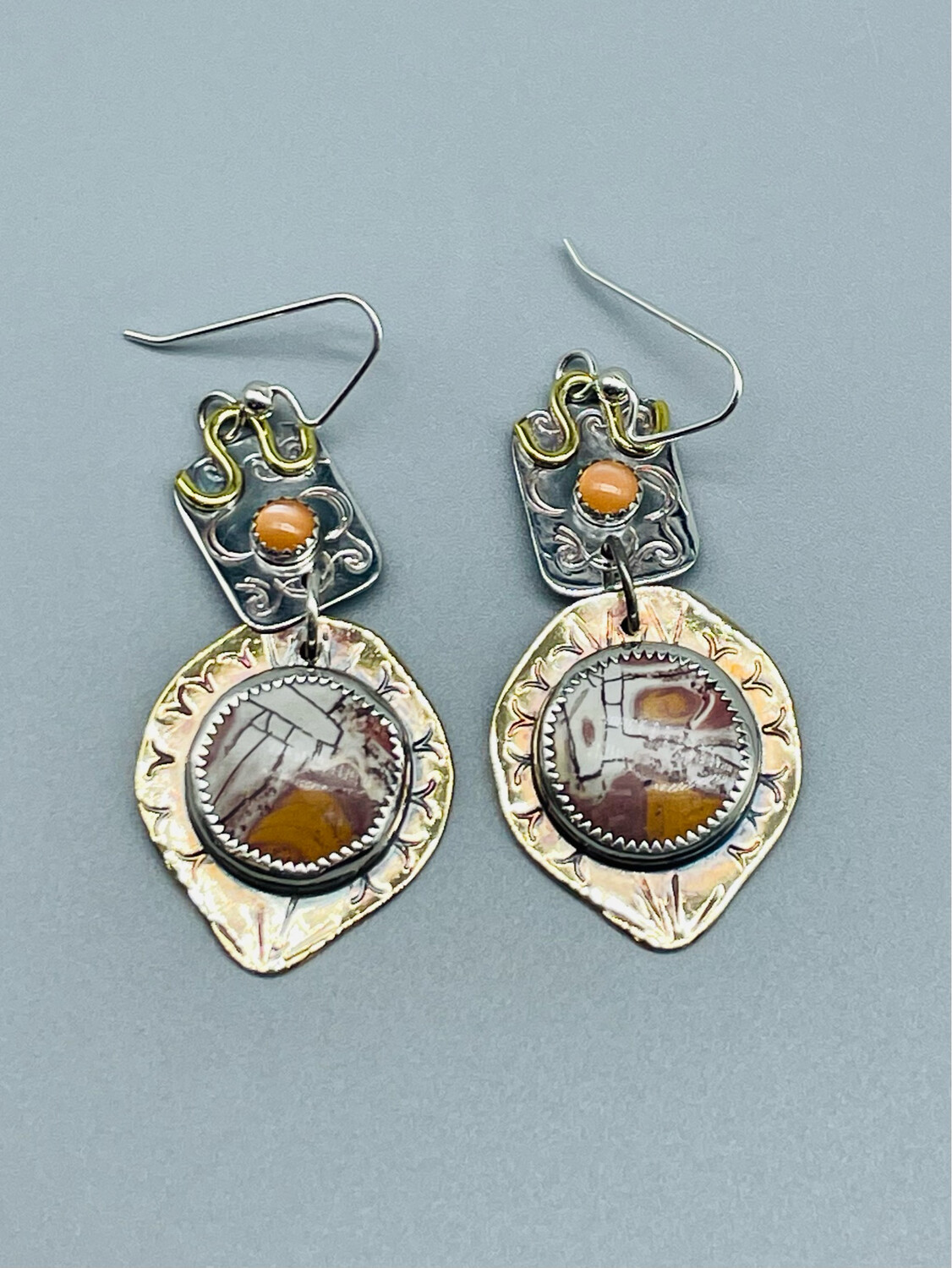 Jasper/Peach Moonstone Earrings - Sterling Silver - Angela Duffin Haverton PA 