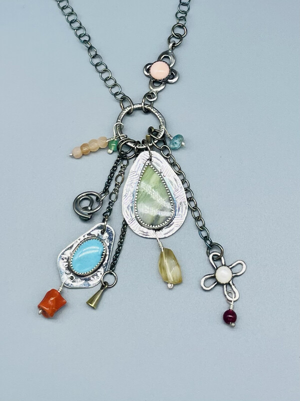 17" Chain Butter Jade, Turquoise, Misc Charm Necklace, Sterling Silver -  Angela Duffin Haverton PA