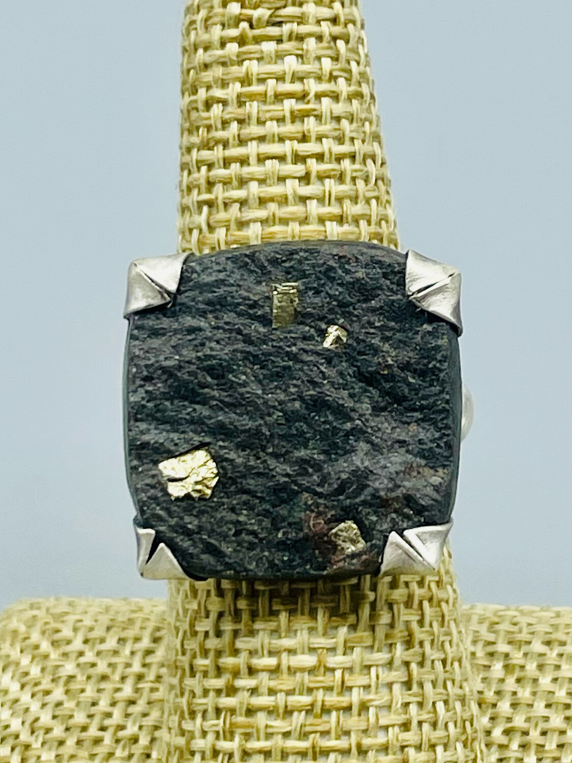 Sz 7 3/4 Prong Set Hematite Ring, Brushed Sterling Band - Terri Logan, Richmond IN