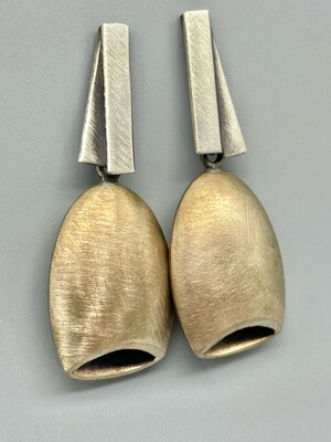Tab Top Bell Earrings, Bronze and SS-  Terri Logan, Richmond IN