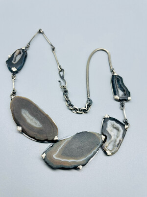 One of a Kind, Sliced Geode, Prong Set Sterling Silver Necklace