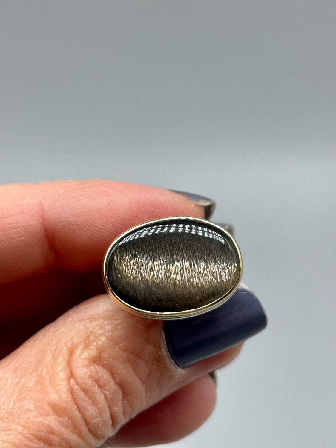 Sz 7.5 Smooth Grey Moonstone Ring, 14k & SS - Jamie Joseph, Seattle WA