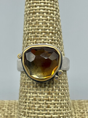 Rose Cut Citrine Ring, 22k Bezel, Diamond Accents   - Ananda Khalsa - Northampton MA 