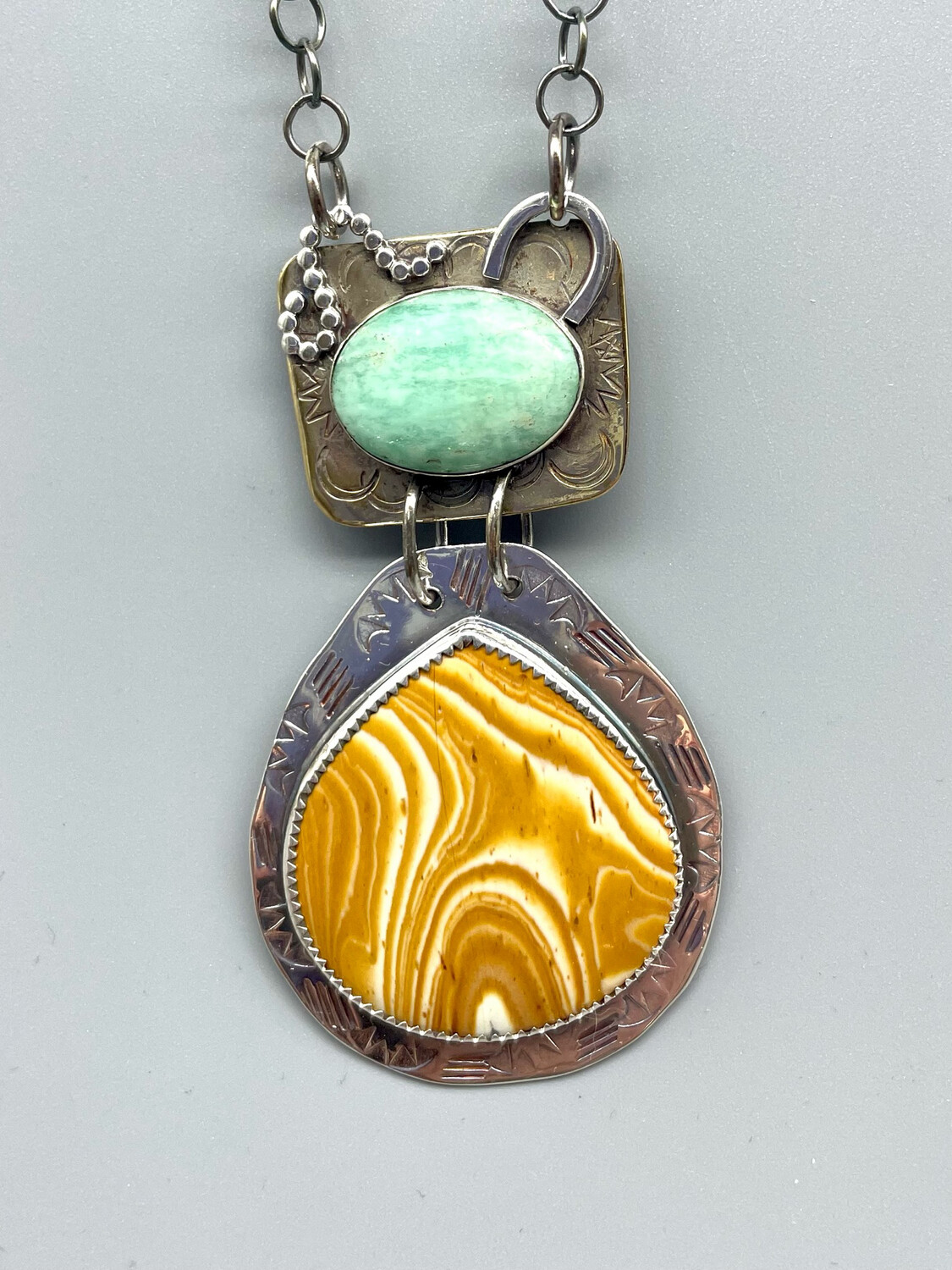 17" Jasper/Amazonite Pendant Necklace - Sterling Silver - Angela Duffin Haverton PA   
