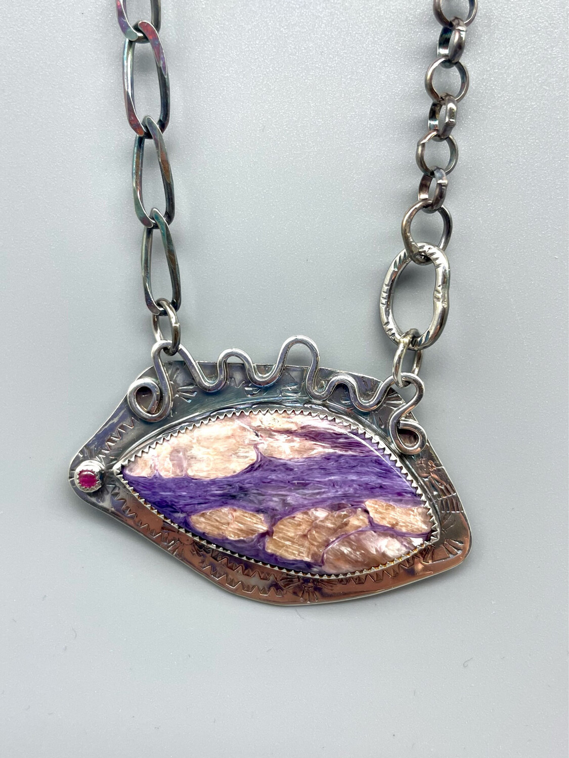 19" Agate/Ruby Accent Pendant Necklace - Sterling Silver - Angela Duffin Haverton PA