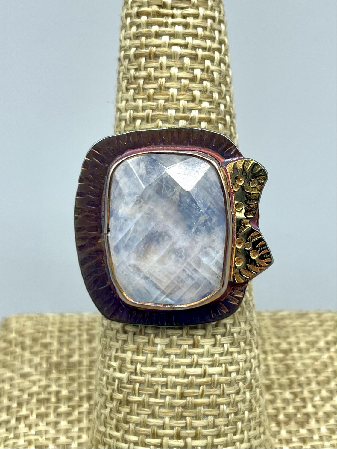 7 Rainbow Moonstone Ring - SS & 22k, Julie Shaw, Cocoa FL