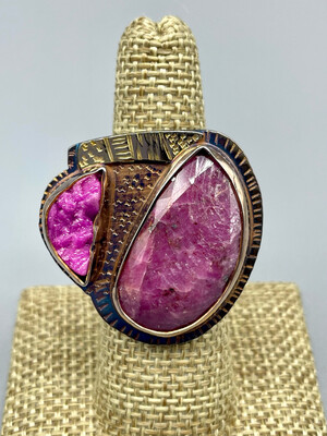 Pink Sapphire & Cobalto Druzy Ring
