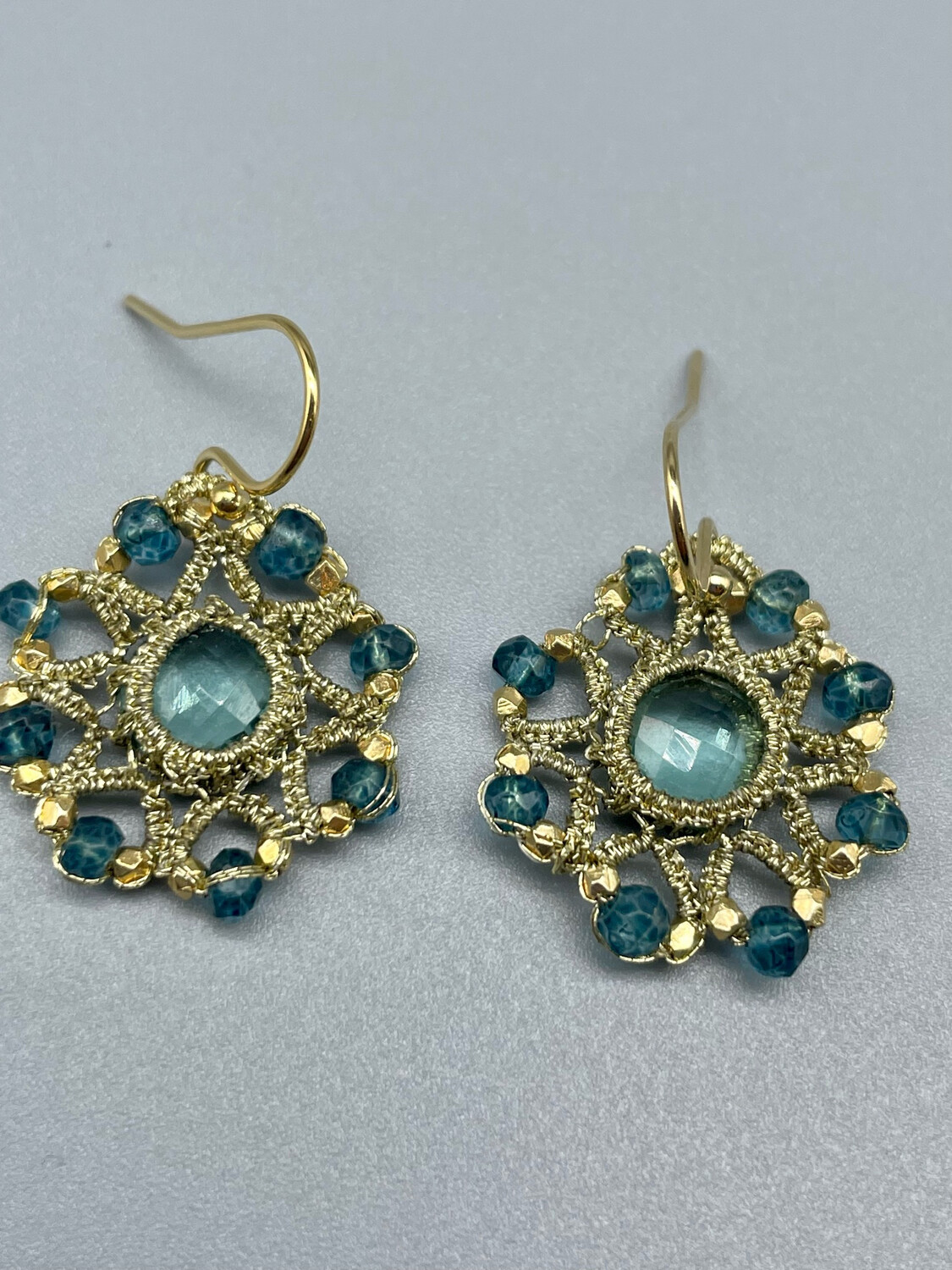 Caged Aquamarine w/London Blue Beads, Earrings, 14k Vermeil - Danielle Welmond, Playa del Rey, CA