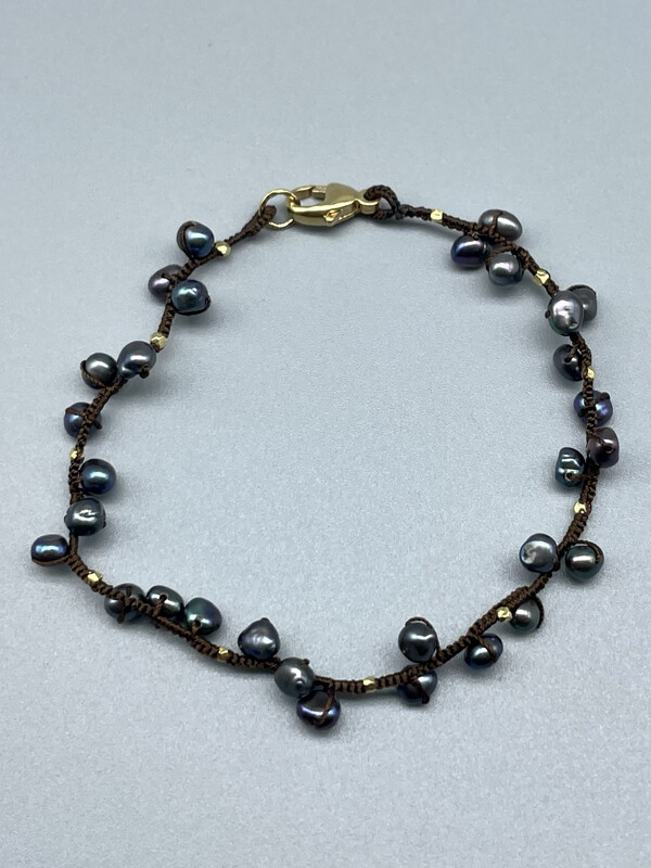 Peacock Heishi Pearl w/Gold Pyrite Woven Bracelet  - Danielle Welmond, Playa del Rey, CA