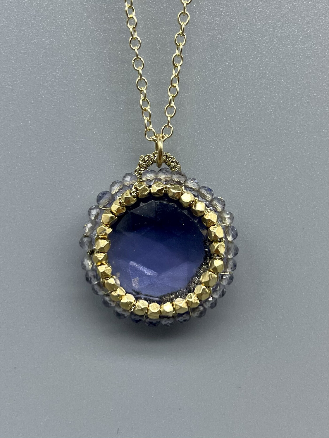 18" Iolite Necklace, 14k Gold Cord/Iolite on 14k Vermeil Chain - Danielle Welmond, Playa del Rey, CA