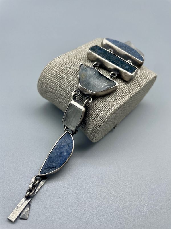 Organic Bezel Set Stone Bracelet,  Brushed Sterling Silver, Terri Logan, Richmond IN
