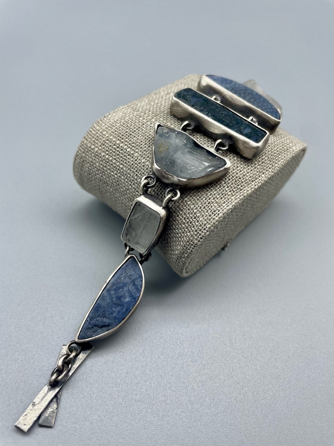 Organic Bezel Set Stone Bracelet,  Brushed Sterling Silver, Terri Logan, Richmond IN