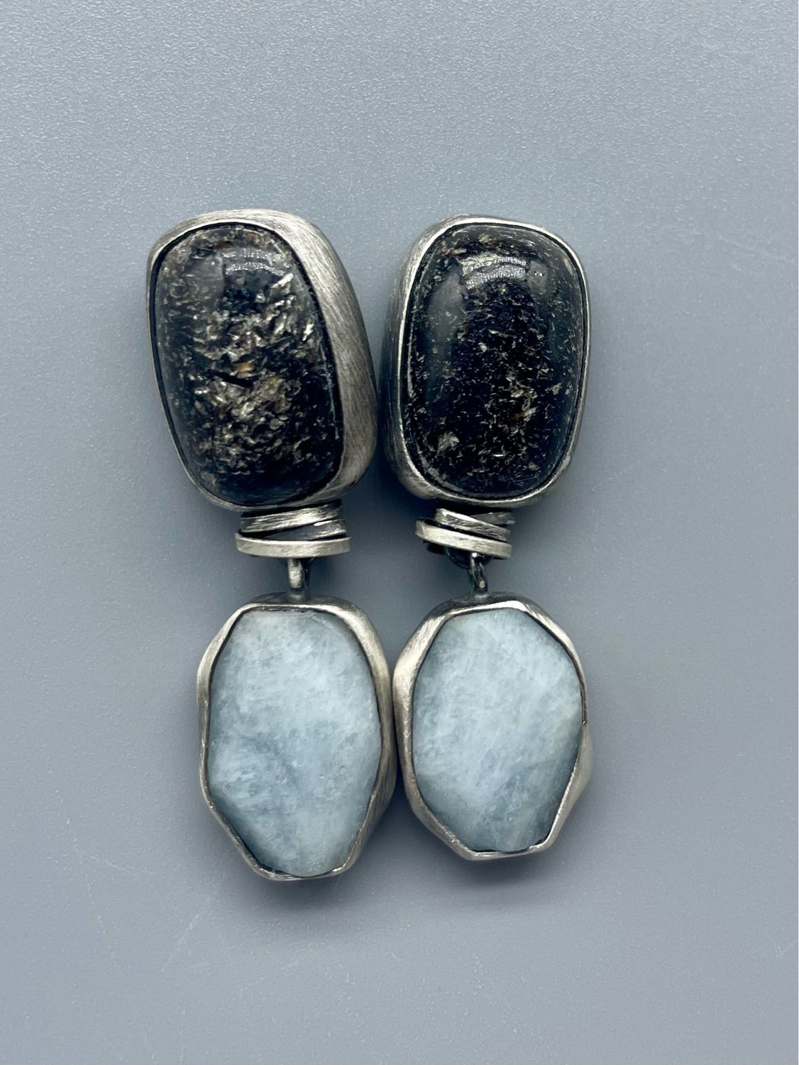 Mica/Amazonite Earrings, Brushed Sterling Silver, Terri Logan, Richmond IN