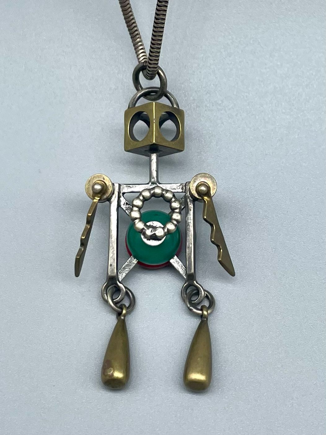 N565 Robot Necklace, SS & Brass,  Thomas Mann - New Orlea